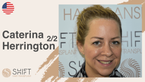 A thumbnail for a hair loss treatment video testimonial at SHIFT Hair in Turkey by Ms Caterina Herrington 2
