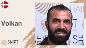A thumbnail for a hair transplant video testimonial at SHIFT Hair in Turkey by Mr Volkan