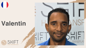 A thumbnail for an afro hair transplant video testimonial at SHIFT Hair in Turkey by Mr Valentin