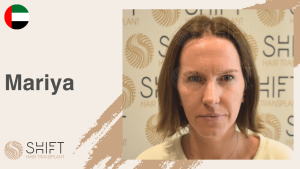 A thumbnail for an eyebrow transplant video testimonial at SHIFT Hair in Turkey by Ms Maria 3